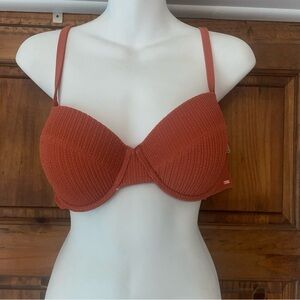 NWT PINK Victoria's Secret Crinkle Padded Underwire Rust Bikini Swim Top XL